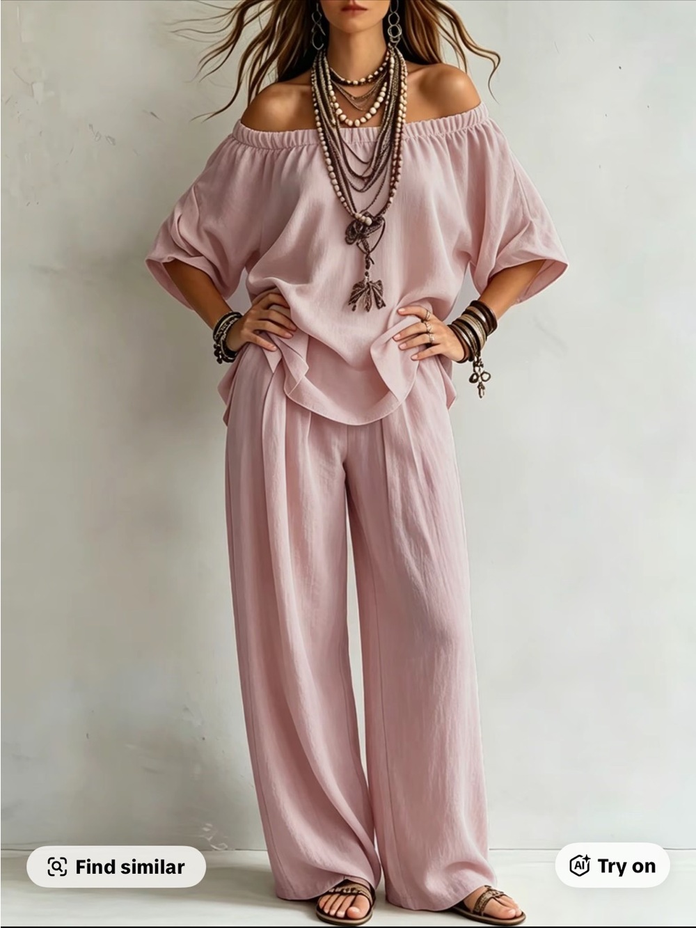 Off/On Shoulder Wide-Leg Jumpsuit in Blush Pink - Picture 5 of 7